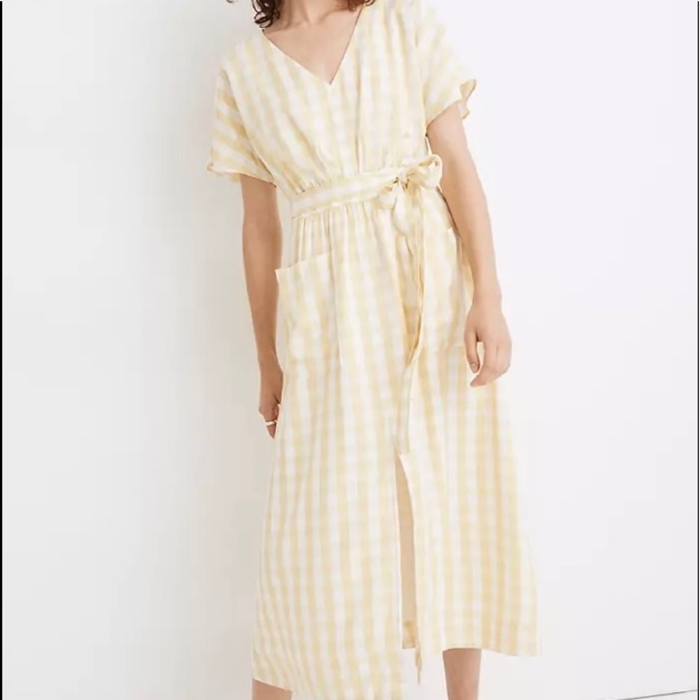Dolman-Sleeve Midi Dress in Gingham Check